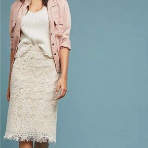 Maeve by Anthropologie Cream Crochet Pencil Skirt